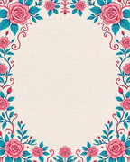 Pink Rose Teal Leaf Flourish Rug - Cutout View