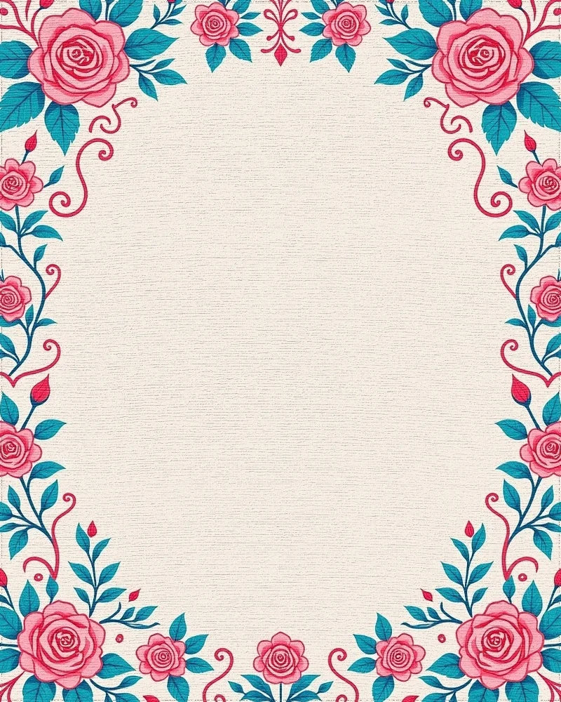 Pink Rose Teal Leaf Flourish Rug - Cutout View