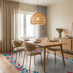 Pink Rose Teal Leaf Flourish Rug Dining Room View