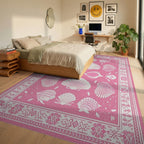 Pink Seashell Fish Border Rug Bedroom View