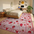 Pink Strawberry Floral Vine Rug - Bedroom View