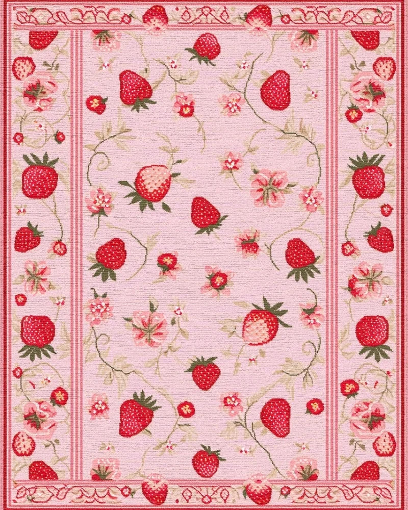 Pink Strawberry Floral Vine Rug - Cutout View