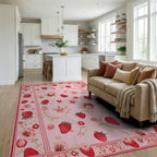 Pink Strawberry Floral Vine Rug - Living Room View