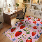 Pink Strawberry Floral Whimsical Rug Office View