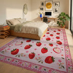 Pink Strawberry Garden Whimsical Rug - Bedroom View
