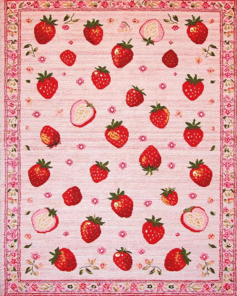 Pink Strawberry Garden Whimsical Rug - Cutout View