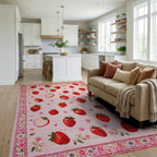 Pink Strawberry Garden Whimsical Rug - Living Room View