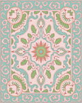 Pink Teal Coral Floral Scrollwork Rug - Cutout View