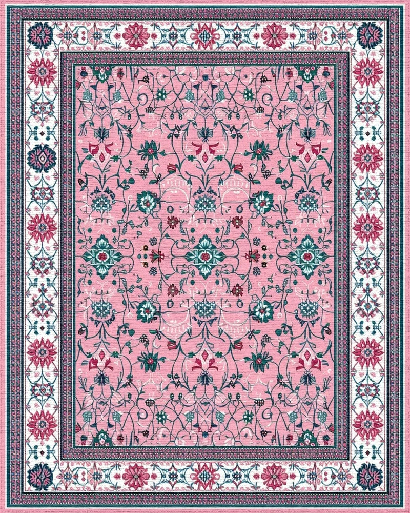 Pink Teal Ornate Floral Vine Rug - Cutout View