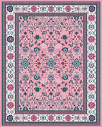 Pink Teal Ornate Floral Vine Rug - Cutout View