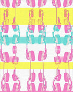 Pink Teal Yellow Headphone Pattern Rug - Cutout View