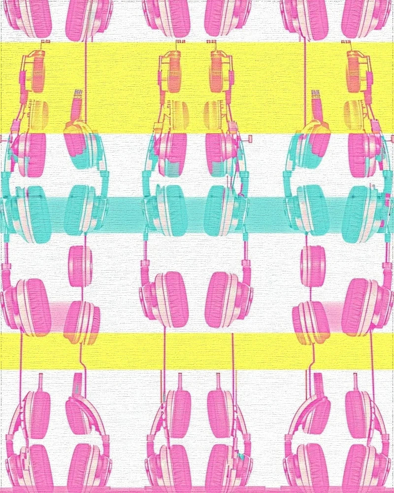 Pink Teal Yellow Headphone Pattern Rug - Cutout View