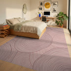 Pink Wood Grain Concentric Circles Rug Bedroom View