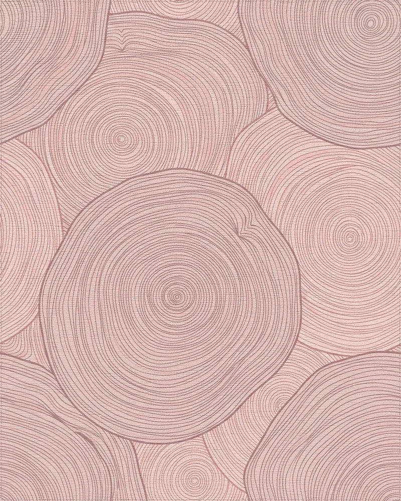 Pink Wood Grain Concentric Circles Rug - Cutout View