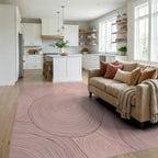 Pink Wood Grain Concentric Circles Rug Living Room View