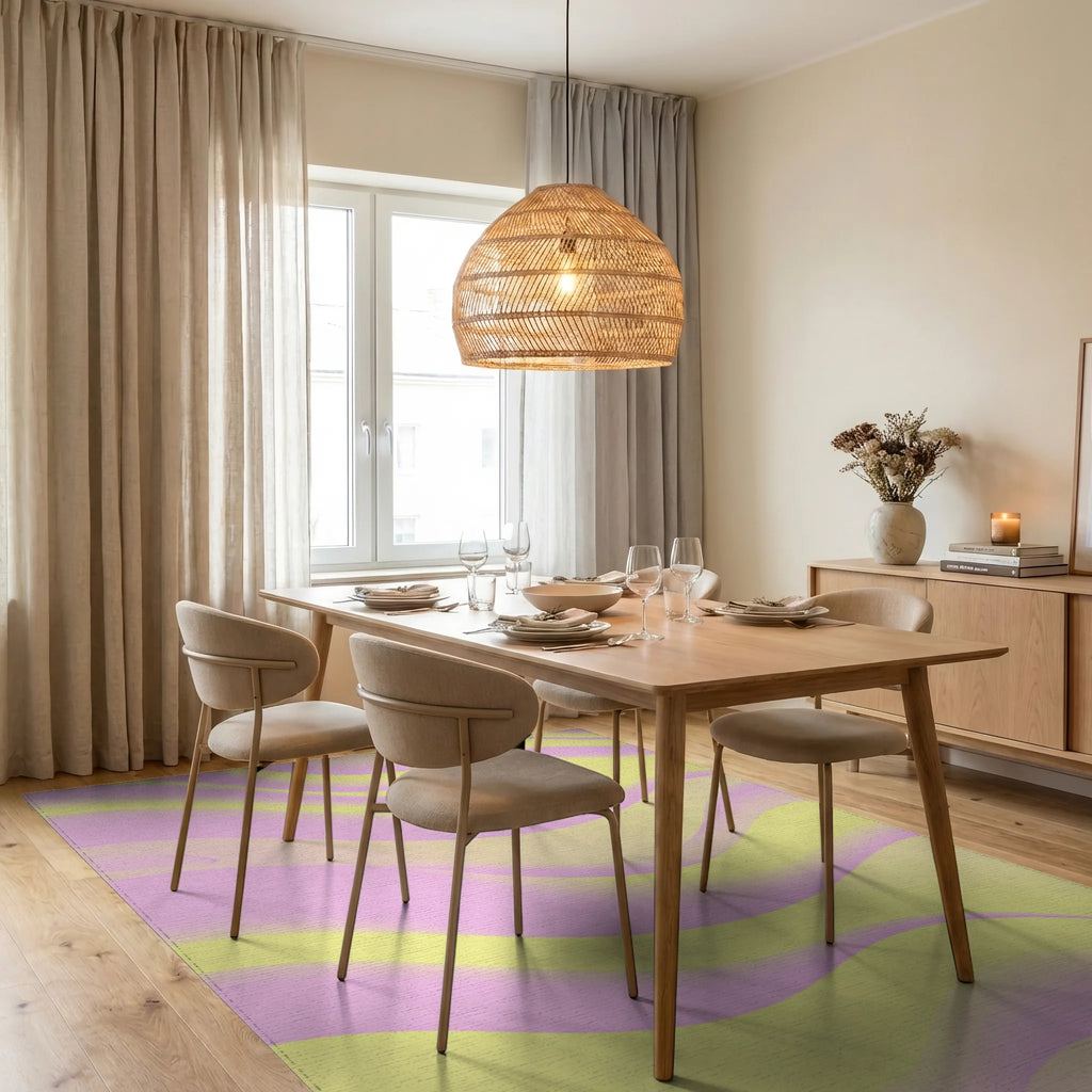 Pink Yellow Wavy Gradient Rug Dining Room View