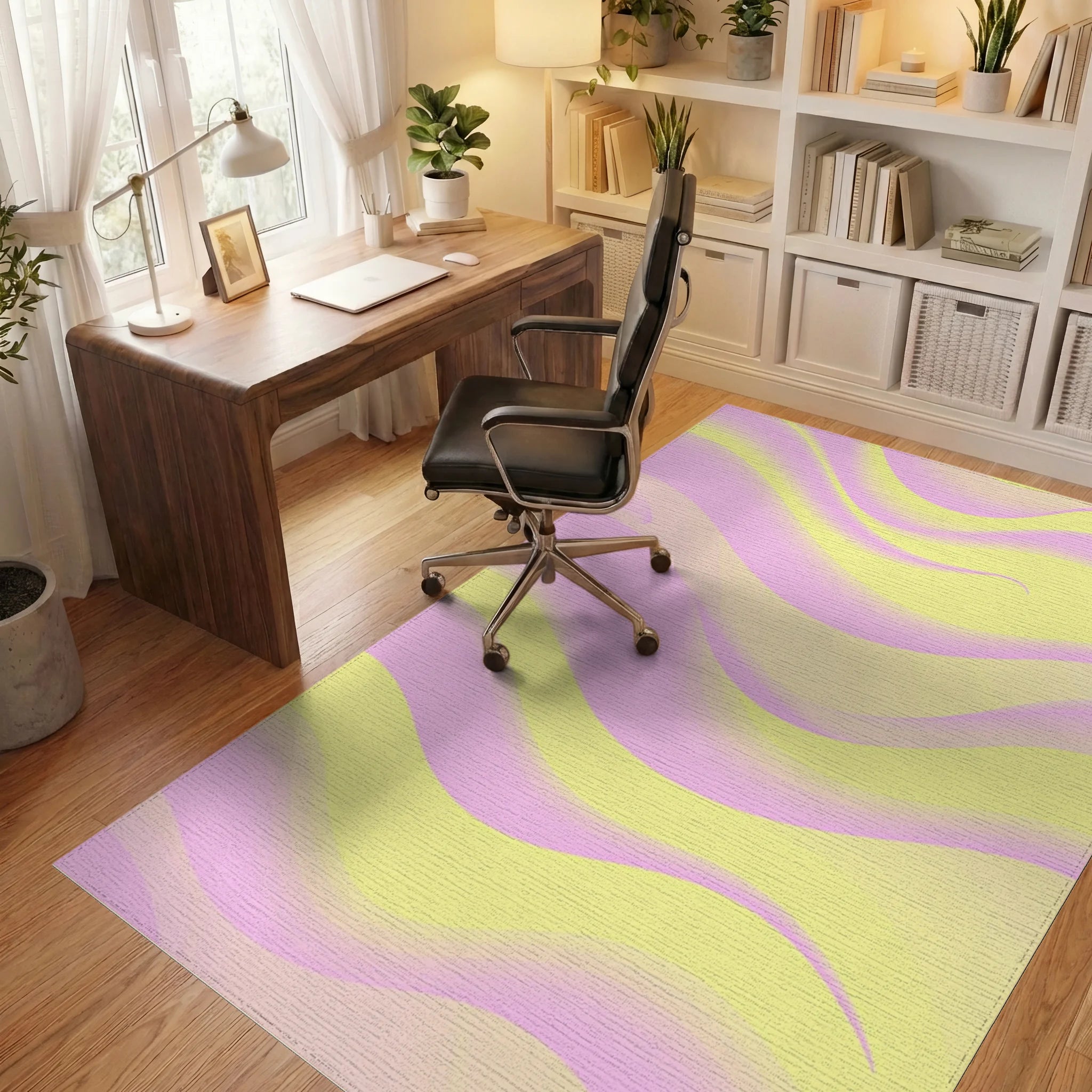 Pink Yellow Wavy Gradient Rug Office View