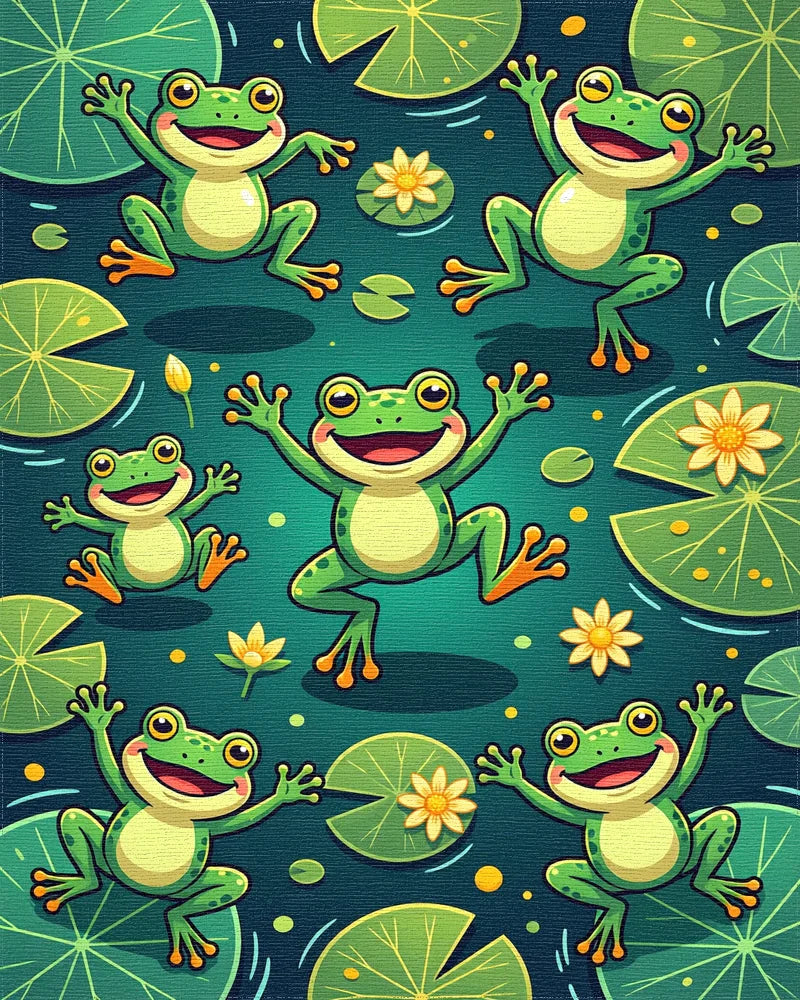 Playful Green Frogs and Lily Pads Rug - Cutout View
