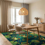 Playful Green Frogs and Lily Pads Rug Dining Room View