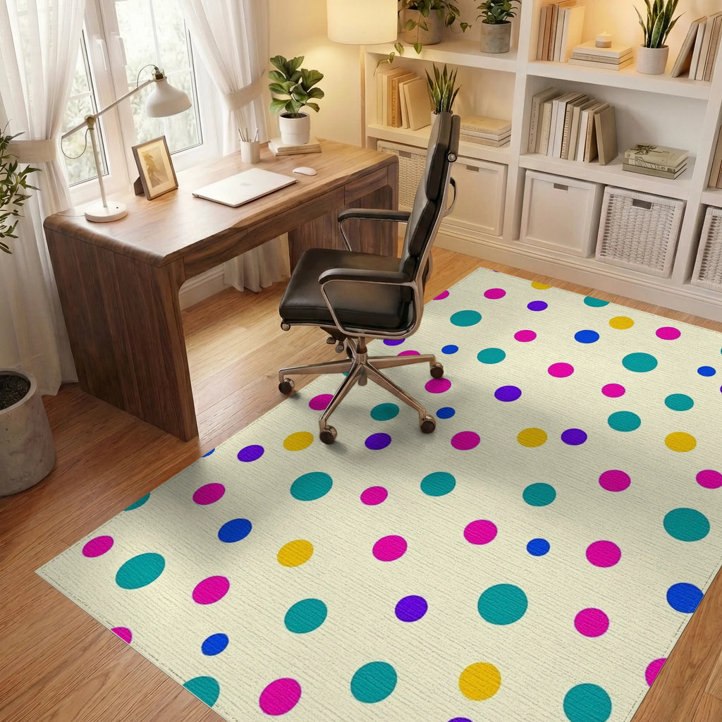 Playful Multicolored Polka Dot Cream Rug Office View