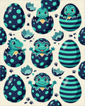 Playful Teal Dinosaur Egg Hatching Illustration Rug - Cutout View