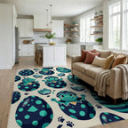 Playful Teal Dinosaur Egg Hatching Illustration Rug Living Room View