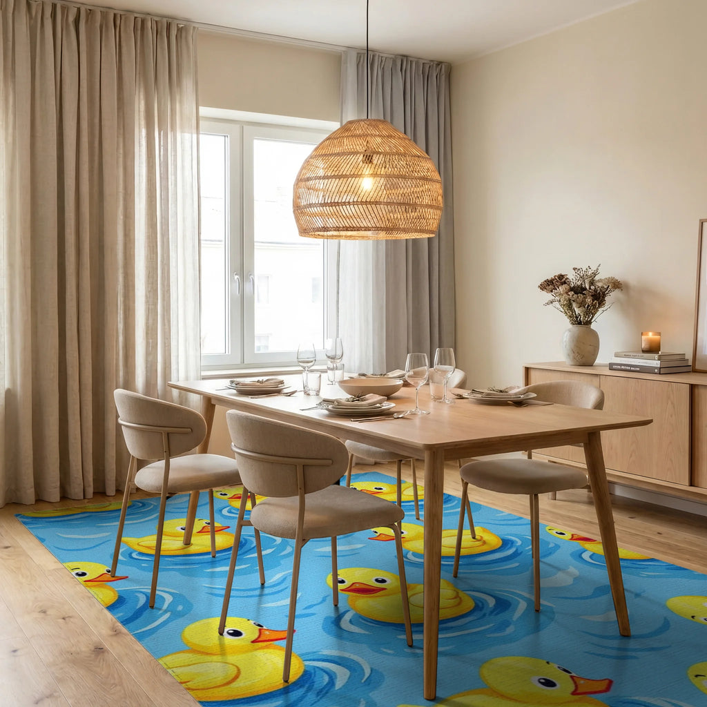 Playful Yellow Rubber Duckie Water Rug Dining Room View