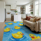 Playful Yellow Rubber Duckie Water Rug Living Room View