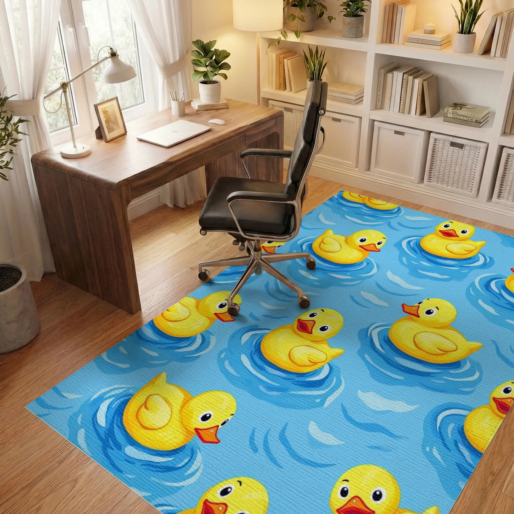 Playful Yellow Rubber Duckie Water Rug Office View