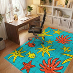 Playful Yellow Starfish Red Octopi Teal Rug Office View