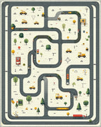 Playful Yellow Vehicle Road Pattern Rug - Cutout View