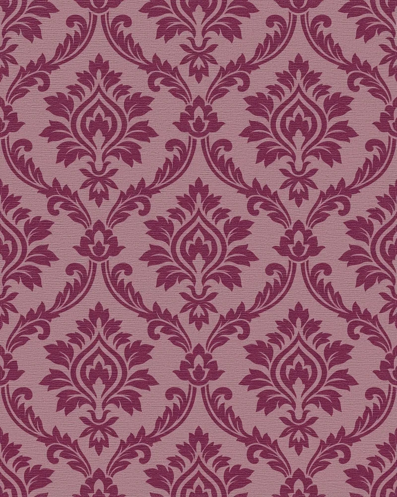 Plum Damask Scrollwork Floral Rug - Cutout View