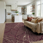 Plum Marble Veins Abstract Rug Living Room View