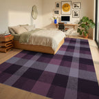 Plum Plaid Textured Geometric Squares Rug Bedroom View