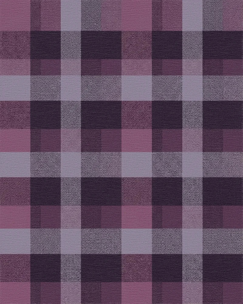 Plum Plaid Textured Geometric Squares Rug - Cutout View