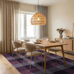 Plum Plaid Textured Geometric Squares Rug Dining Room View