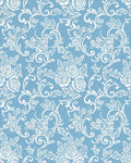 Powder Blue Rose Vine Scroll Rug - Cutout View