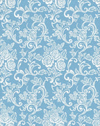 Powder Blue Rose Vine Scroll Rug - Cutout View