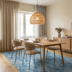 Powder Blue Rose Vine Scroll Rug Dining Room View