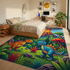Prehistoric Volcano Dinosaurs Landscape Rug Bedroom View