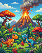 Prehistoric Volcano Dinosaurs Landscape Rug - Cutout View