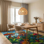 Prehistoric Volcano Dinosaurs Landscape Rug Dining Room View