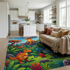 Prehistoric Volcano Dinosaurs Landscape Rug Living Room View