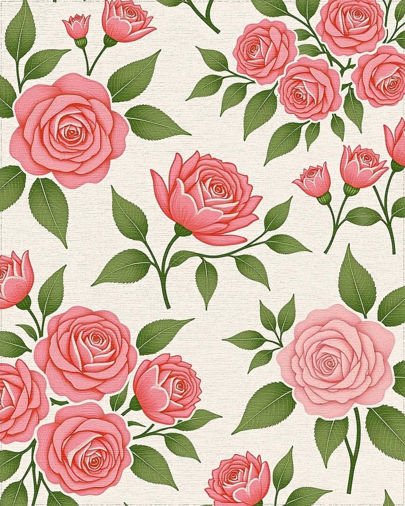 Pretty Pink Rose Garden Arrangement Rug - Cutout View