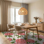 Pretty Pink Rose Garden Arrangement Rug Dining Room View