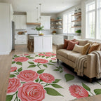 Pretty Pink Rose Garden Arrangement Rug Living Room View