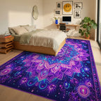 Psychedelic Purple Mandala Floral Rug - Bedroom View
