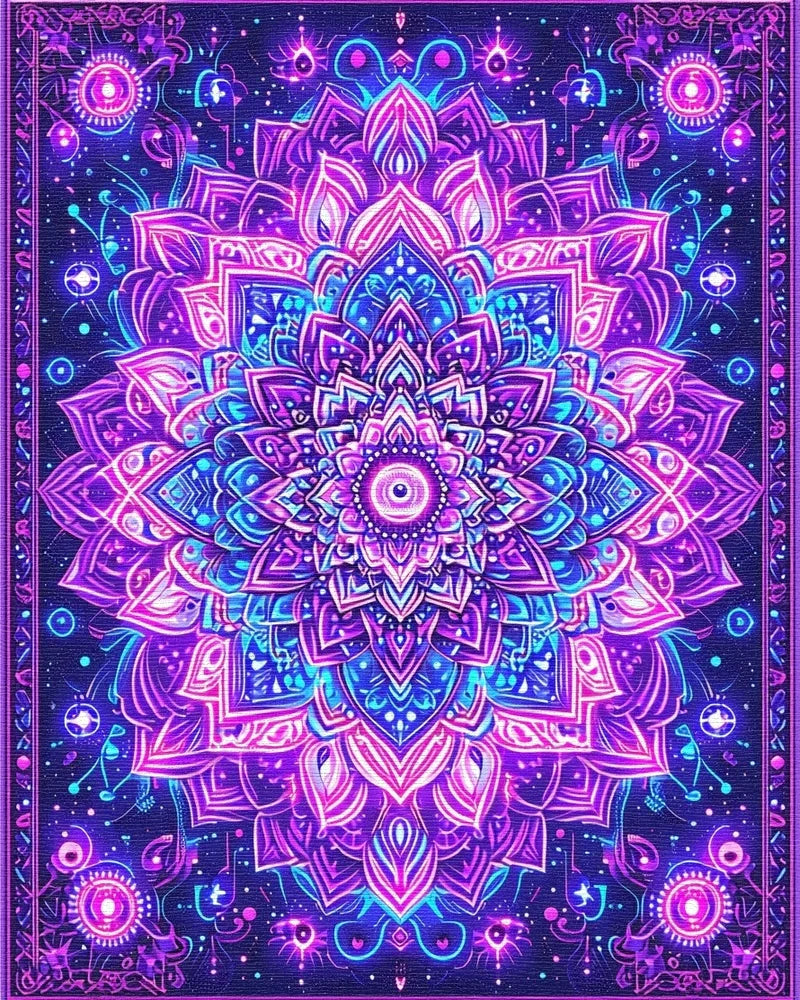 Psychedelic Purple Mandala Floral Rug - Cutout View