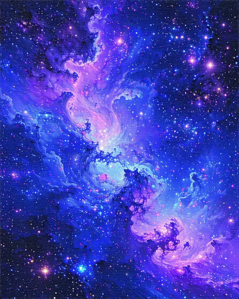 Purple Blue Swirling Nebula Stars Rug - Cutout View