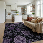 Purple Floral Swirl Vines Rug - Living Room View